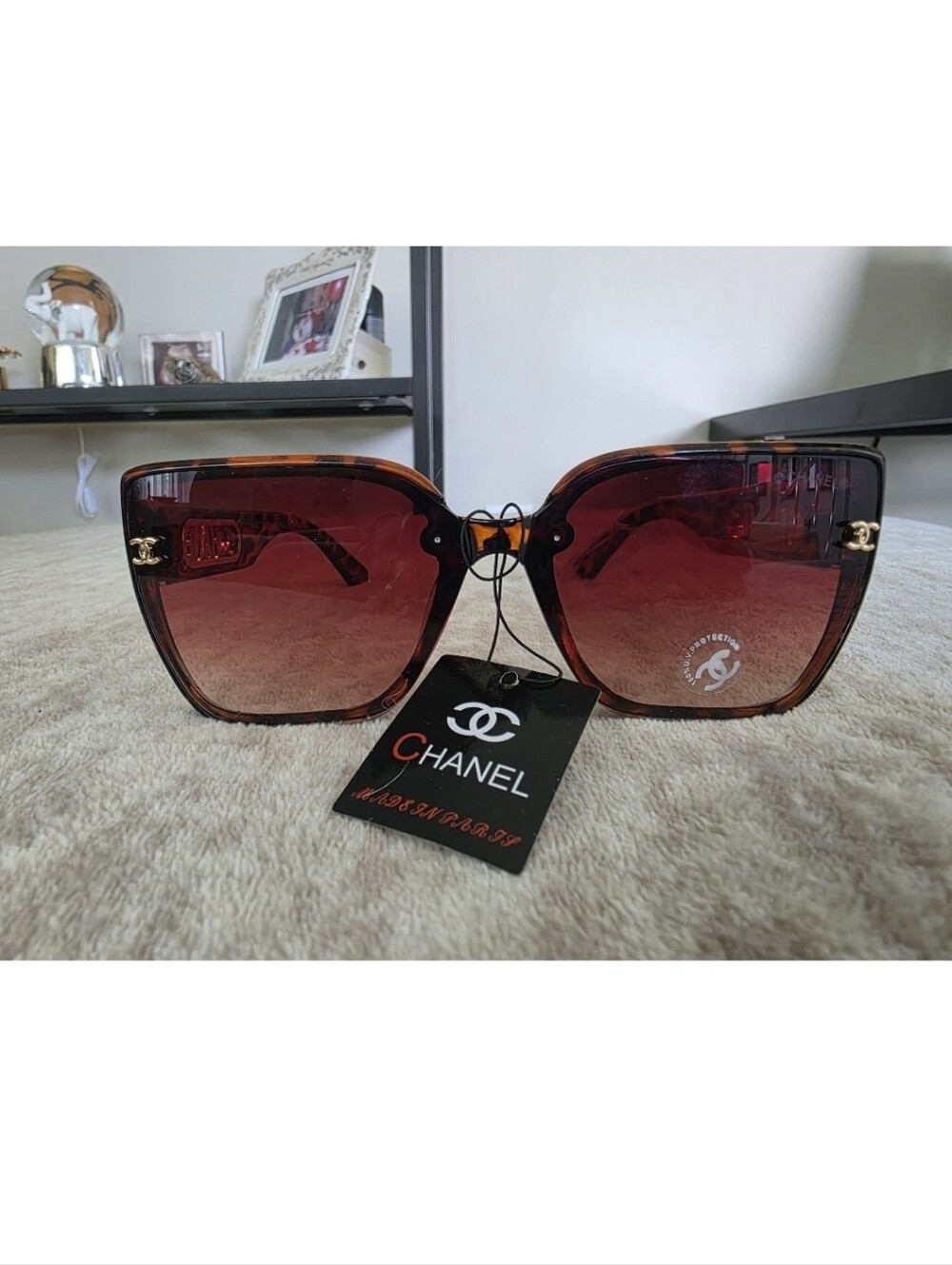 Fashion Oversized Gradient Browm Lensed Tortoi Sunglasses